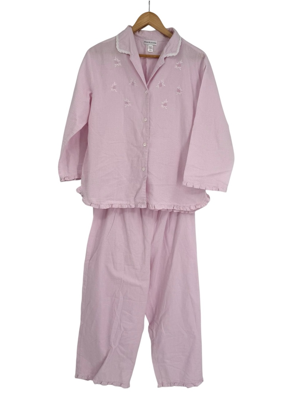 Miss Elaine Size Large Pink White Seersucker 2 Piece Pajama Set